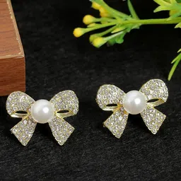 FIMBUL Gold Plated Pearls Beaded Contemporary Studs-22
