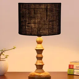 Aura Black Wood Contemporary Cylindrical Shaped Table Lamp-7