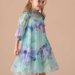 Angel & Rocket Floral Print Puff Sleeve A-Line Dress-image-58