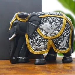 INTERNATIONAL GIFT Black & Gold-Toned Royal Elephant Figurine Showpiece-image-43