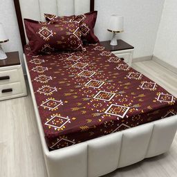 Pure Decor Lounge Fur Maroon Printed Pure Cotton 250 TC Single Bedsheet Set 1.73m x 2.36m-image-102
