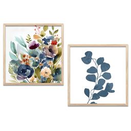 Kotart Brown & Blue 2 Pieces Floral Printed Wooden Wall Arts-picture-45