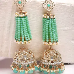 KARATCART Gold-Plated Dome Shaped Crystal & Kundan Jhumkas-22
