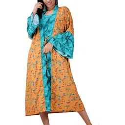 CLYMAA Gold Pure Cotton Maxi Printed Nightdress-picture-15