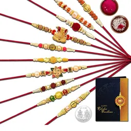 DeoDap Rakhi Pooja Thali Roli Chawal Coin & Greeting Card Rakhi Gift Set-image-16