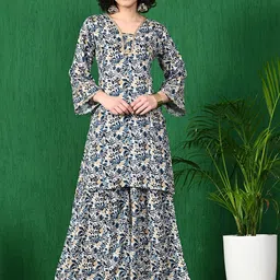 Sangria Floral Printed Straight Kurta With Sharara Set-37