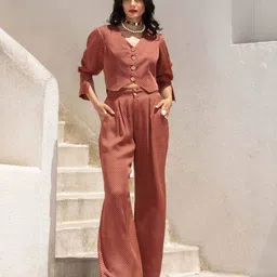 Pallavi Jaipur Striped V-Neck Waistcoat With Trouser-image-13