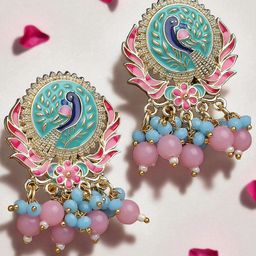 fabula Artificial Beaded Circular Shaped Meenakari Drop Earrings-image-1
