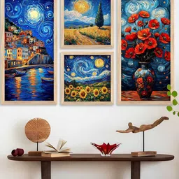 WALLLANE Multicoloured 4 Piece Wood Abstract Wall Paintings-image-13