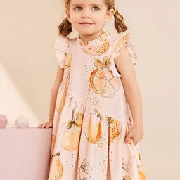 INCLUD Girls Printed Flutter Sleeve Fit & Flare Cotton Midi Dress-picture-16