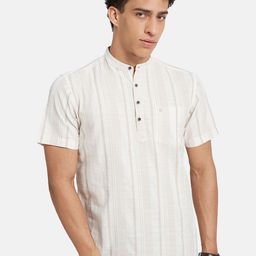 METTLE Striped Mandarin Collar Casual Cotton Shirt-image-20