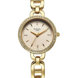 Titan Women Brass Embellished Dial & Stainless Steel Bracelet Style Straps Analogue Watch 95305YM01-image-43