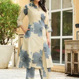 Kaftanize Floral Printed Shirt Collar Panelled A-Line Kurta With Palazzo-74