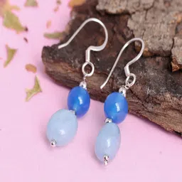 Nirvana 925 Sterling Silver Rhodium Plated Aquamarine & onyx Beaded Drop Earrings-5