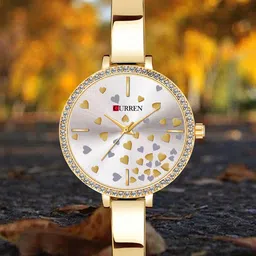 Curren Women Brass Embellished Bracelet Style Analogue Watch CR-1842-Gold-Heart-image-74