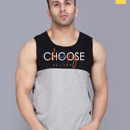 SLOWLORIS Pack Of 2 Printed Combed Cotton Gym VestVSL26 CMB(CHS BLACKGREY)(ADV YELLOW)-picture-3