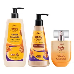 Plum Set Of BodyLovin' Vanilla Caramello Body Lotion, Body Wash & Eau De Parfum-16