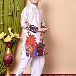 NFC CREATION Boys Ethnic Motifs Printed Regular Dupion Silk Kurta with Patiala image 3