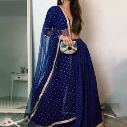 FABPIXEL Printed Gotta Patti Semi-Stitched Lehenga & Unstitched Blouse With Dupatta-45