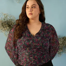 KIBO CURVE Floral Print Extended Sleeves Chiffon Top-image-15