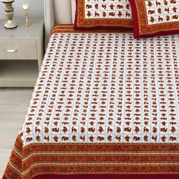The Craft Monk White & Red 300 TC King Bedsheet with 2 Pillow Covers-image-17