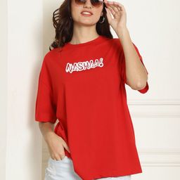 Metronaut Women Graphic Printed Round Neck Cotton Oversized Longline T-shirt-image-49