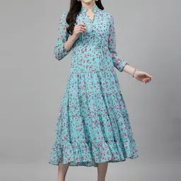 aayu Floral Printed Tiered Georgette Fit & Flare Midi Dress-image-13