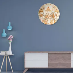 THE QUIRKY HOME White & Brown Indian Procession Printed Ceramic Decorative Wall Decor-image-86