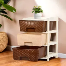 Kuber Industries Brown and White Textured 3-Layer Modular Storage Drawer-11