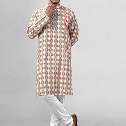 amzira Men Geometric Printed Mandarin Collar Straight Kurta with Pyjamas-image-56