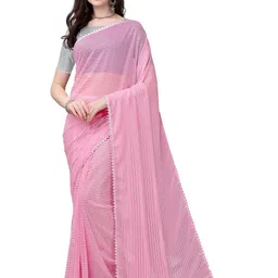 REDFISH Printed, Temple Border, Striped, Solid/Plain Daily Wear Georgette, Chiffon Saree-picture-7