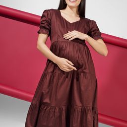 angloindu Puff Sleeve Maternity Empire Midi Dress-picture-32