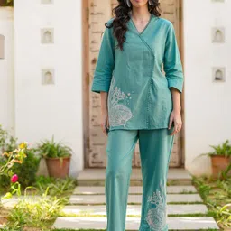 JISORA Women's Green Printed Cotton Flex Co-ord Set-picture-6