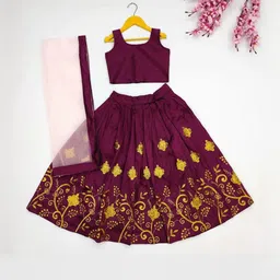 Shoryam Fashion Girls Purple Raw Silk Lehenga Choli-picture-16