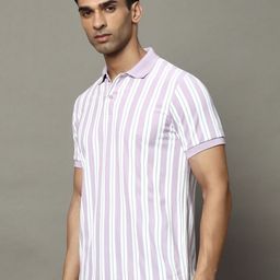 OGEN Men Striped Polo Collar Raw Edge T-shirt-image-64