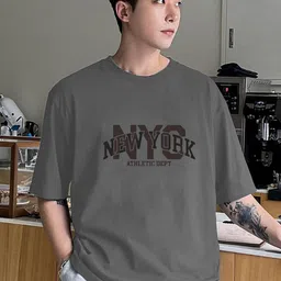 Genzy Men Typography Printed Drop-Shoulder Sleeves Applique T-shirt-picture-46