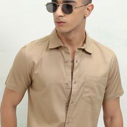 HIGHLANDER Men Cutaway Collar Solid Cotton Casual Shirt-image-17
