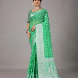 VIRENDRA TEXTILES Woven Design Zari Saree-image-43