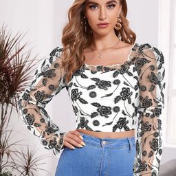 CORSICA Floral Print Puff Sleeve Crop Top-21