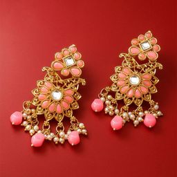 Anouk Gold-Plated Artificial Stones Studded & Beaded Diamond Shaped Drop Earrings-picture-38