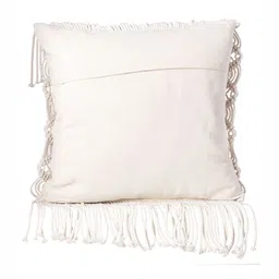 Decazone Cream-Coloured Geometric Textured Macrame Square Cushion Covers image 2