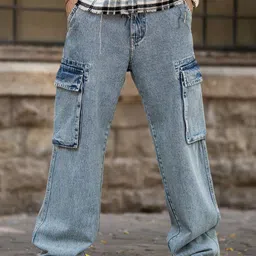 Maniac Men Comfort Relaxed Fit Mid-Rise Heavy Fade Cargo Styles Jeans-image-28