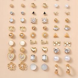 Vembley Set Of 30 Gold Plated Crystal Studs Earrings-image-61