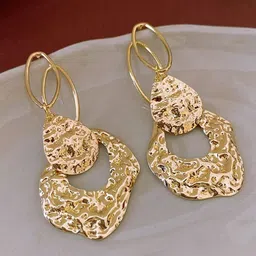 KRENOZ Gold-Plated Contemporary Shaped Drop Earrings-54