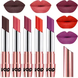 VOLO Set Of 5 Creme Matte Lipstick- Chocolate -Dark Peach -Rose Pink- Coral- Purple-17