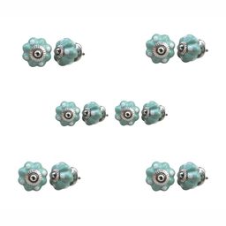 Indianshelf 6-Pcs Green & White Printed Ceramic Knobs-7