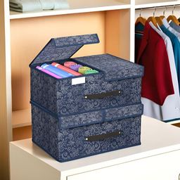Aura Navy Blue 2 Pieces Printed Foldable Double Lid Wardrobe Multi-Utility Organisers-23