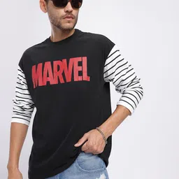 Marvel by Glitchez Marvel Print Contrast Stripe Sleeve Oversize T-shirt-image-93