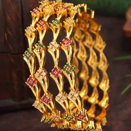 SGA FASHION Set Of 4 Gold-Plated American Diamond Studded Bangles-1
