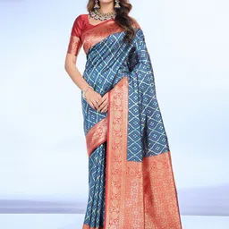RICH & ROMAN Woven Design Zari Pure Silk Banarasi Saree-picture-31